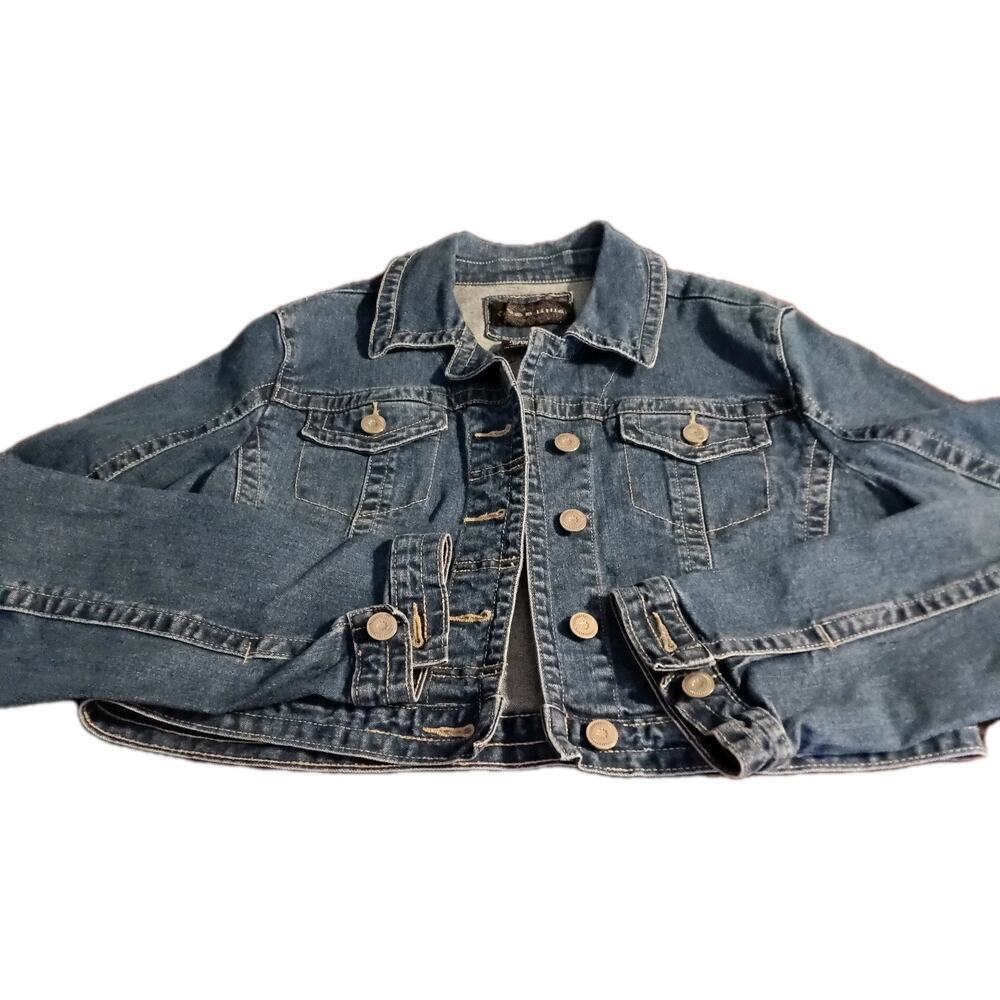 Live A Little Women's Dark Blue Denim Jacket Size L Long-Sleeve Button Up